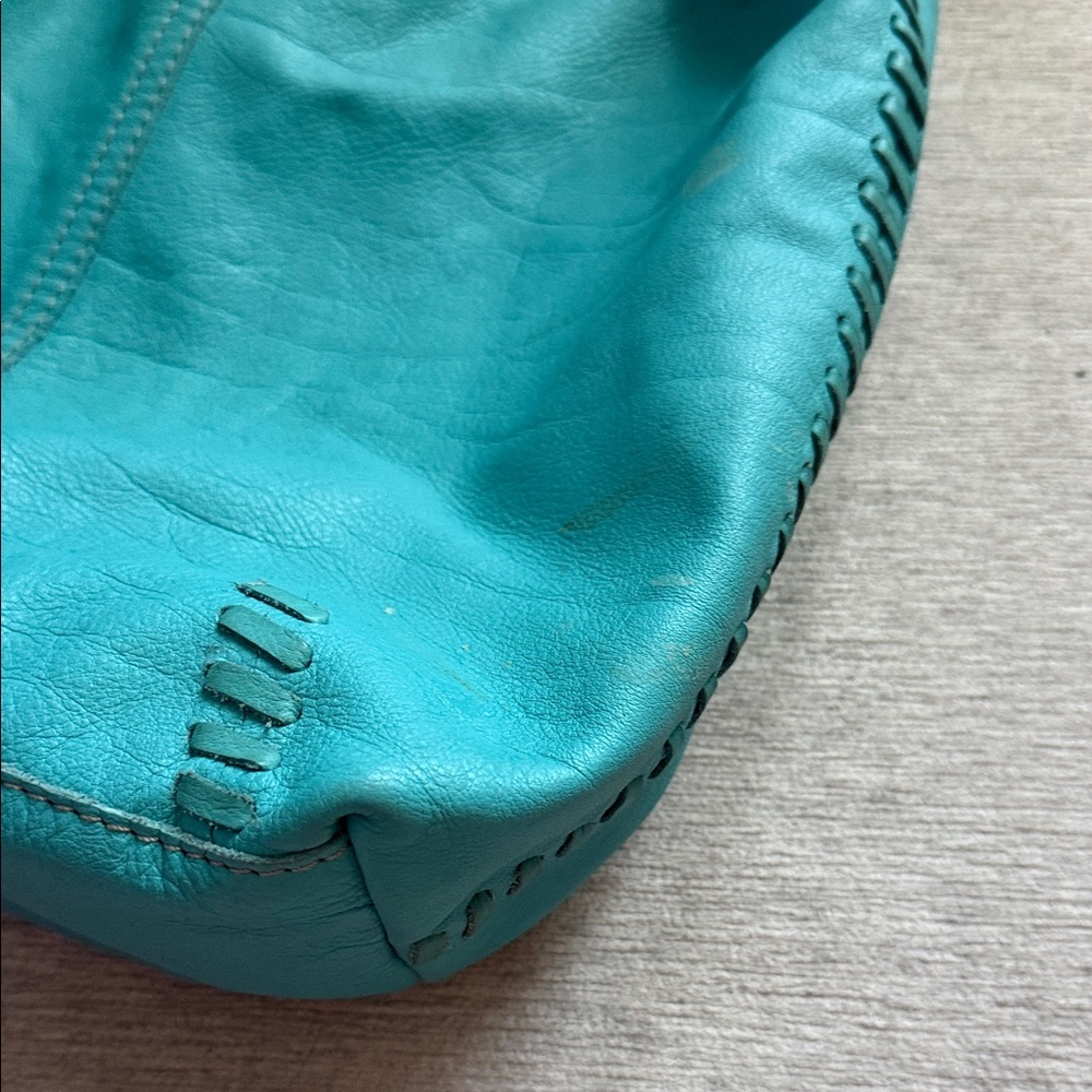 Lucky Brand Turquoise Leather Tote with Brown Handles - Picture 5 of 16